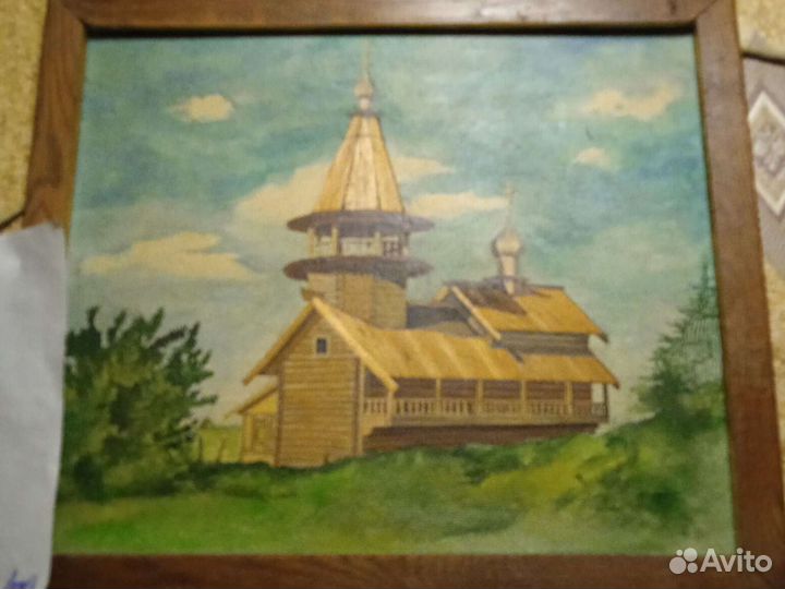 Картина на холсте с деревянными элементами