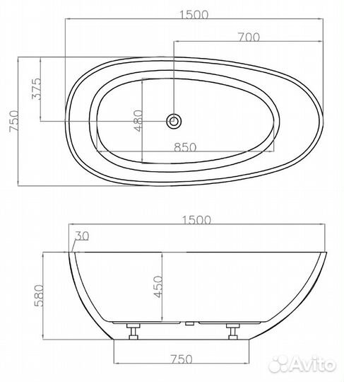 Акриловая ванна abber AB9356-1.5