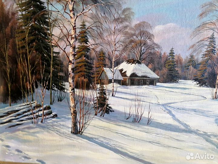 Картина. Зимний хуторок. Владимир Кандыбин 1989г