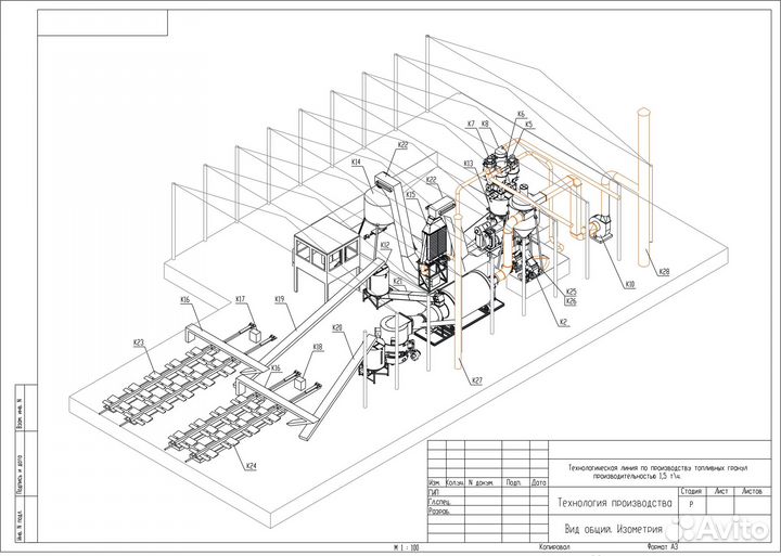 Линия гранулирования помета 750 кг/час