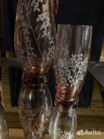 Кувшин со стаканами марганцевое стекло СССР