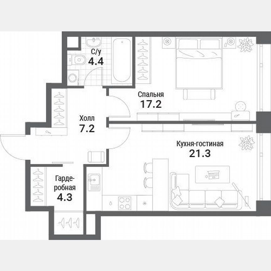 1-к. квартира, 54,4 м², 15/35 эт.