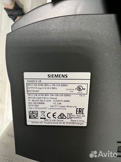 Частотник 1,5 квт 380В siemens / sinamics V20