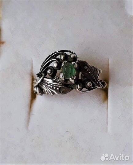 Кольцо с зелёным гранатом.Серебро 875. Эпоха СССР