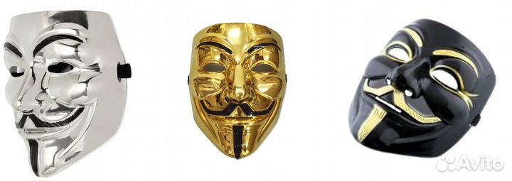 Маска анонимус золото, черная и серебряная