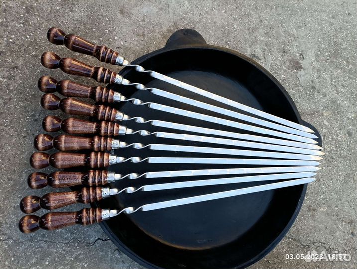 Шампура толстые 3 мм деревянная ручка нержавейка