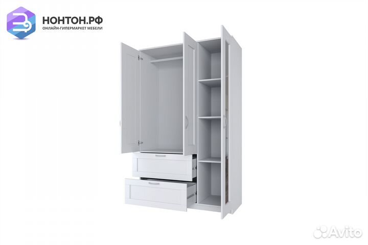 Шкаф трехстворчатый Сириус белый с двумя ящиками