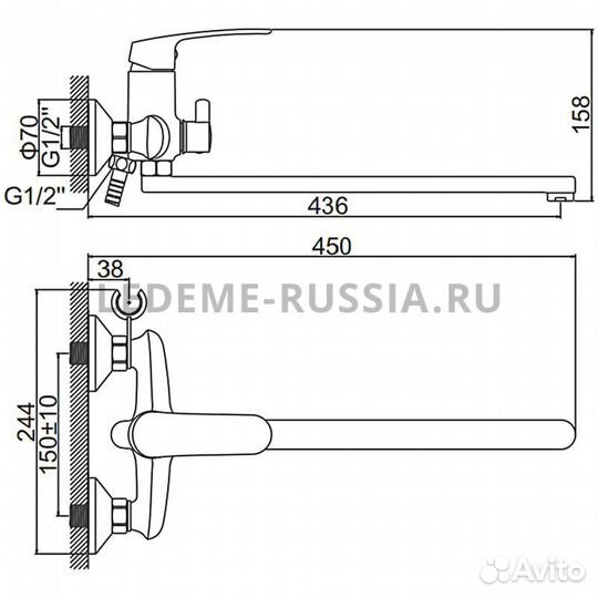 Смеситель для ванны L 2272 излив 400мм