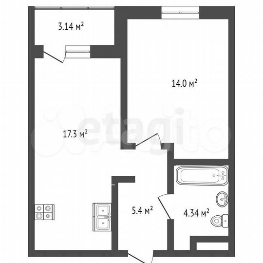 1-к. квартира, 41,1 м², 2/18 эт.