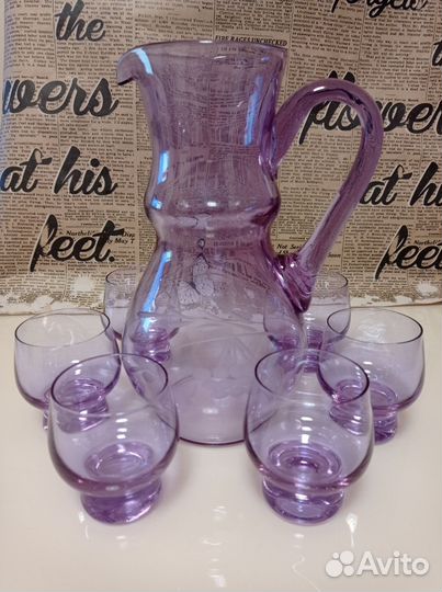 Графин и бокалы СССР винтаж Александритовое стекло