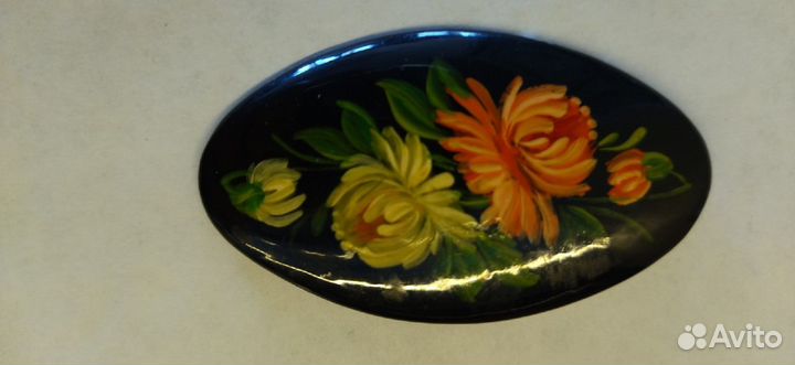 Брошь металл, ручная роспись. СССР