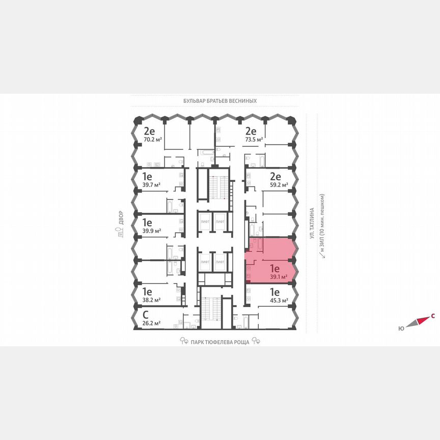 1-к. квартира, 39,1 м², 8/43 эт.