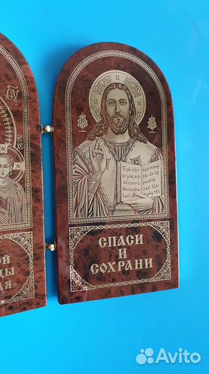 Казанская бм и Спаситель икона из лавы вулкана