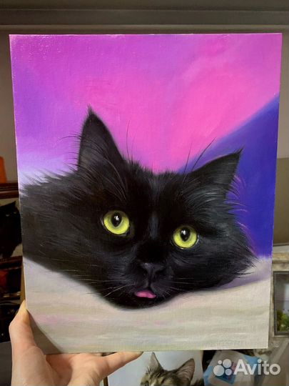 Картина маслом на заказ портрет собаки, кота