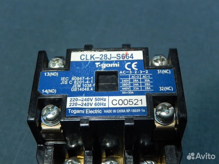 Контактор Togami Electric CLK-28J-S664 28A 220V