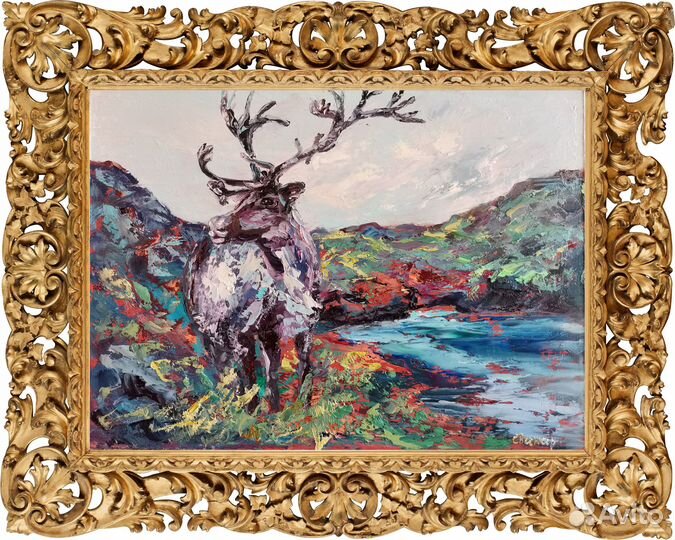 Картина масло с оленем север Художник свинароксана