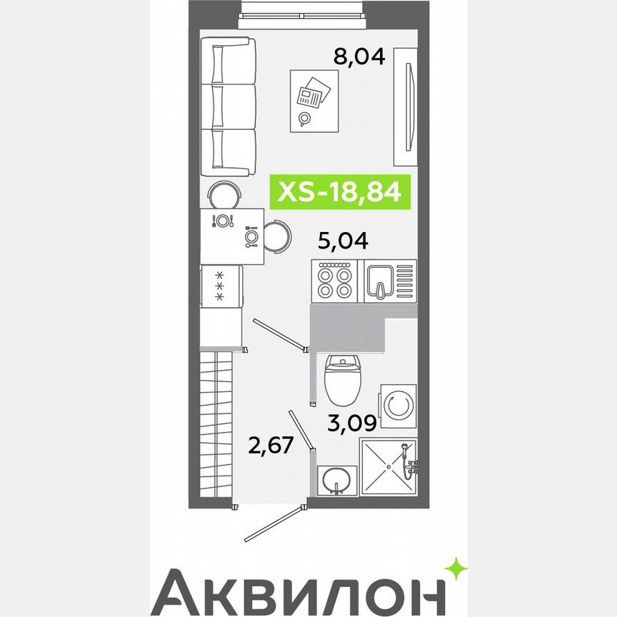 Квартира-студия, 18,8 м², 2/12 эт.