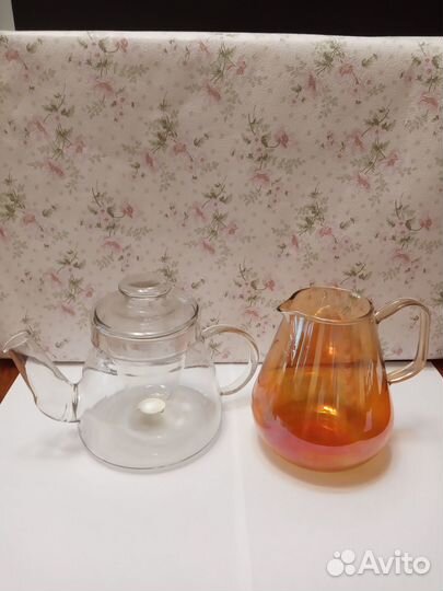Стеклянные заварочный чайник и молочник врем. СССР