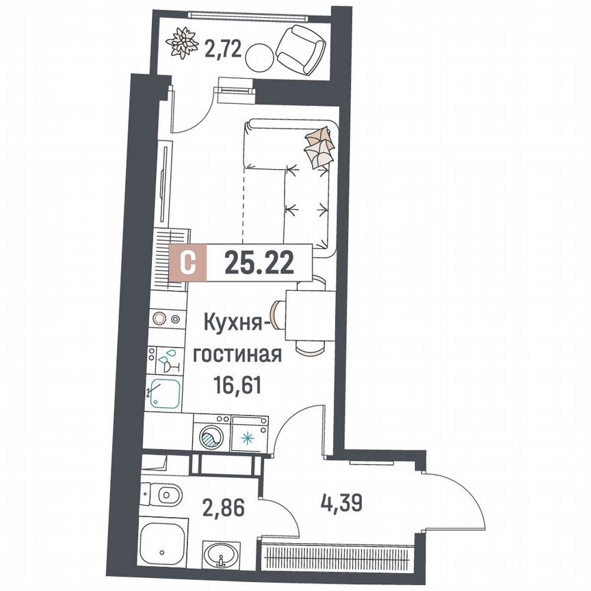 Квартира-студия, 25,2 м², 5/18 эт.