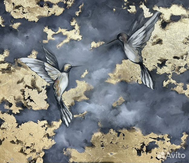 Стильная картина маслом в интерьер с золотом