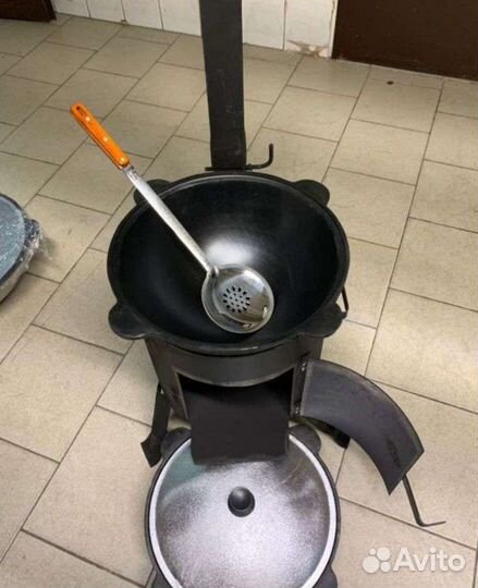 Казан чугунный 22 литра + Печь с трубой + Шумовка