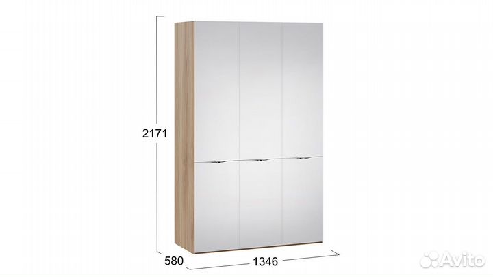 Шкаф комбинированный с 3 зеркальными дверями 
