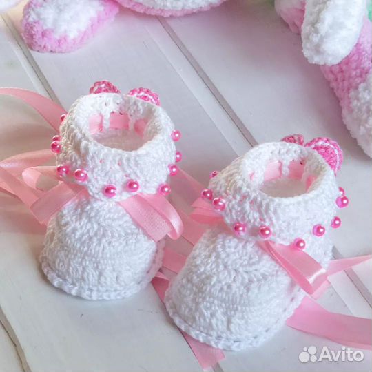 Пинетки вязанные для девочек 9,5 см (0-3 мес)