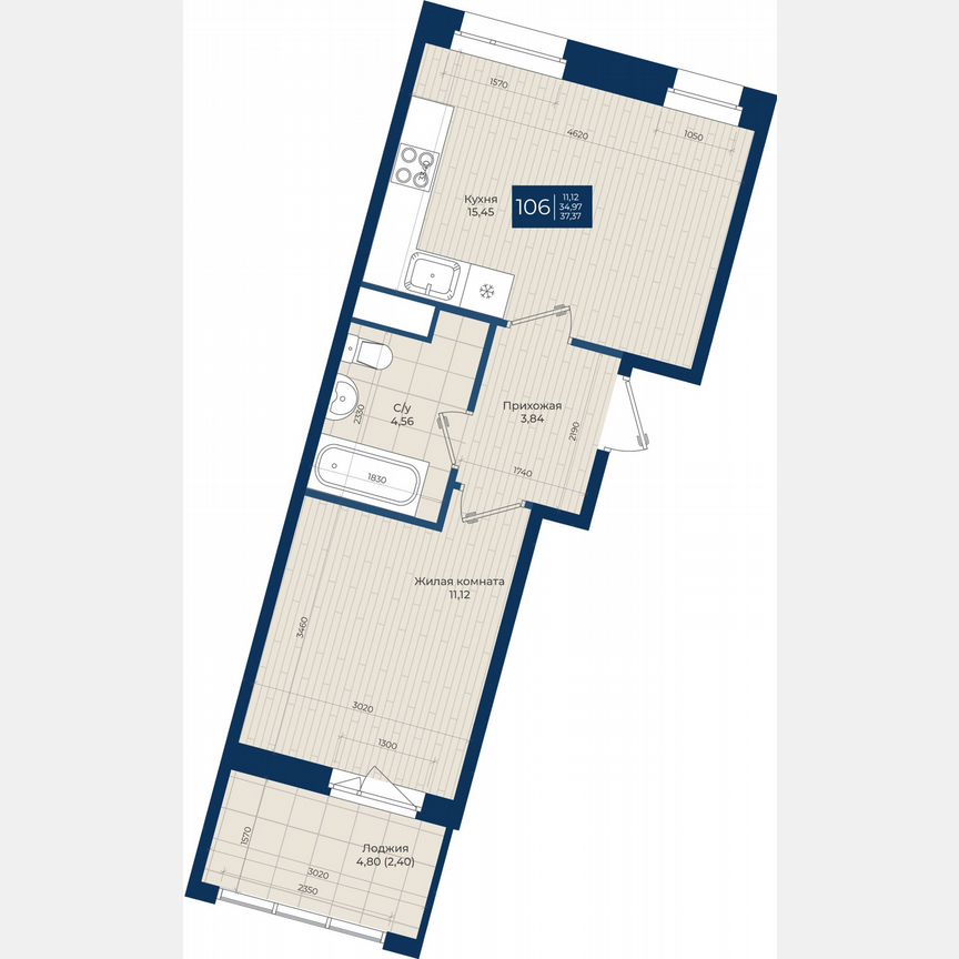 1-к. квартира, 37,4 м², 10/12 эт.