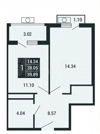1-к. квартира, 39,9 м², 4/4 эт.