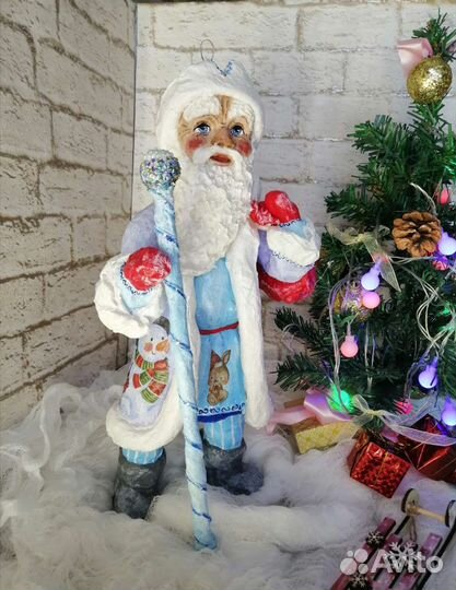 Дед Мороз из ваты ручной работы 37см