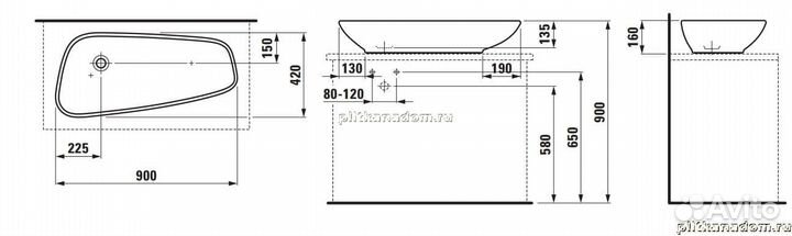 Laufen Palomba 8.1680.1.000.112.1 раковина 92 без отверстий для смес. и перелива