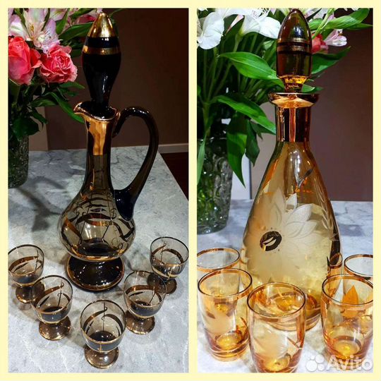 Графин / штоф + 5стопок Богемия СССР