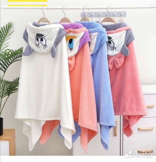Детское полотенце с капюшоном пончо на кнопках
