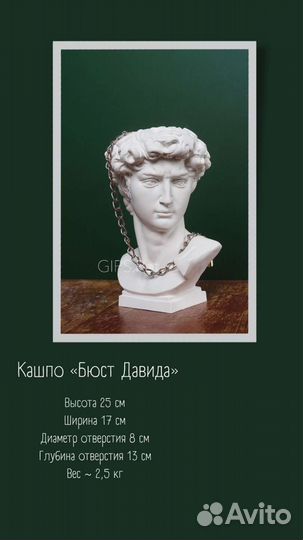 Силиконовая форма Давид бюст 25см