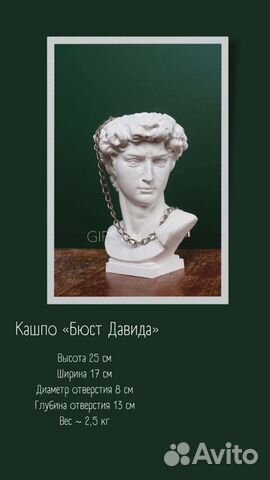 Силиконовая форма Давид бюст 25см
