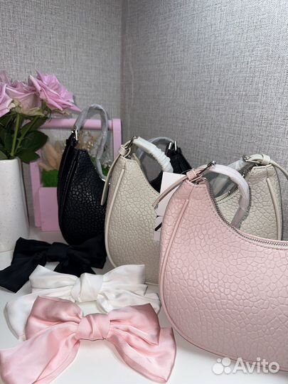 Сумка багет розовая, бежевая и черная