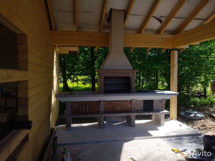 Модульная печь барбекю из кирпича с казаном