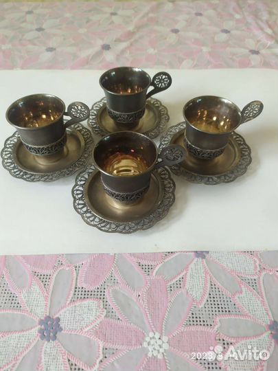 Скань, кофейная пара, СССР (Мстерский ювелир)