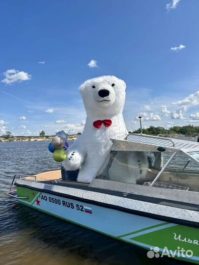 Живая открытка белый Мишка медведь, ростовая кукла