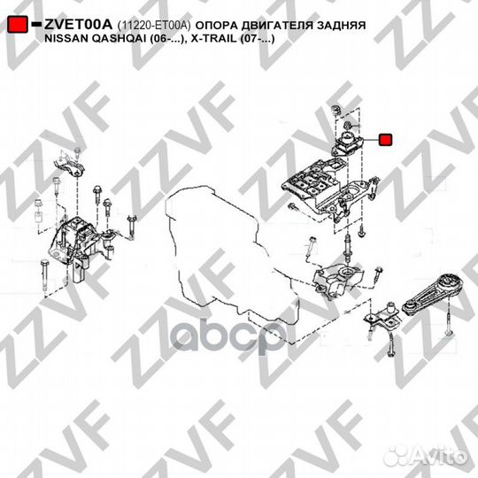 Подушка коробки скоростей zvet00A zzvf