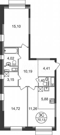 3-к. квартира, 70,1 м², 15/22 эт.