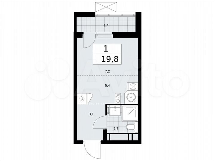 Квартира-студия, 19,8 м², 11/13 эт.