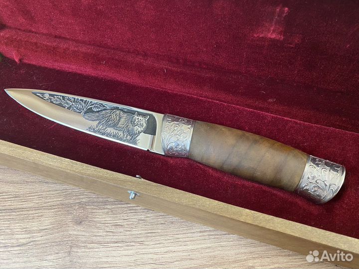 Нож Кизлярский Лис Мельхиор шкатулка + ножны