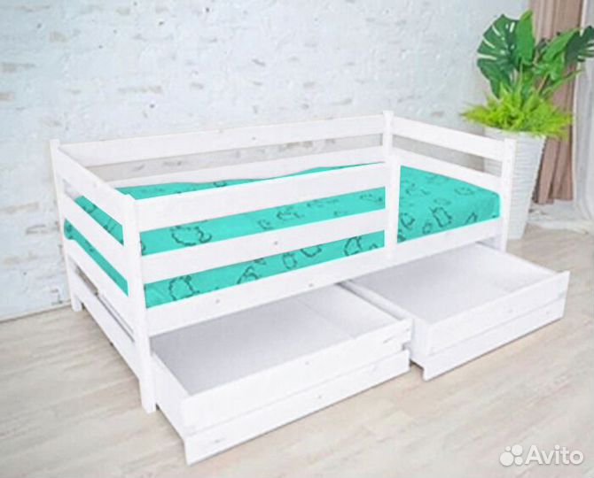Кроватка софа эко для малыша высокий борт берёза