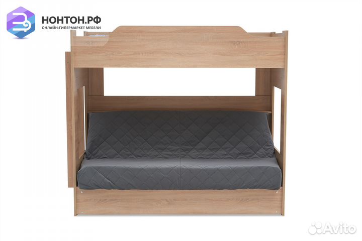 Двухъярусная кровать с диван-кроватью велюр серый