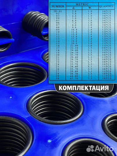 Уплотнительные кольца резиновые 363шт синие