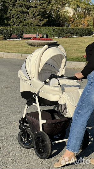 Коляска трансформер 3 в 1 indigo экокожа белая