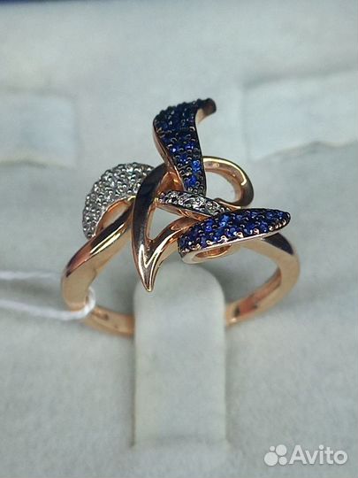 Золотое кольцо с бриллиантами и сапфирами 585