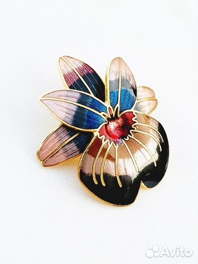 Брошь «Орхидея», клуазоне, Англия