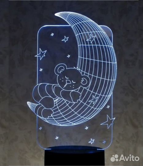 Ночник 3D Мишка на луне